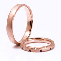Set Verighete "Sappho New 3" Din Aur Roz 14 K Cu Safire şi Diamante