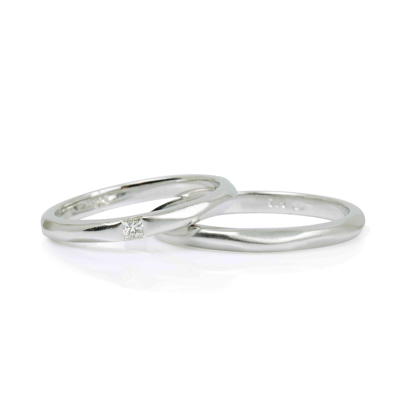 Set Verighete "MIKA" 14K Din Aur Alb Cu Diamant Natural