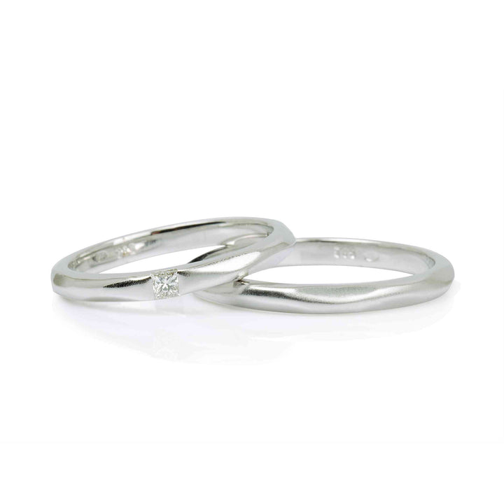 "MIKA" 14K White Gold Wedding Ring Set With Natural Diamond
