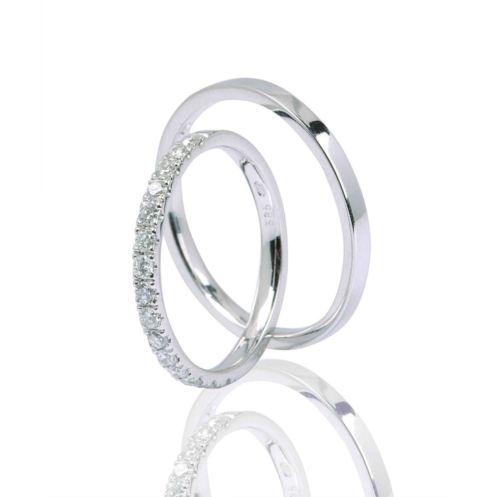 "FOX BIG" 14K White Gold Wedding Ring Set With Natural Diamonds