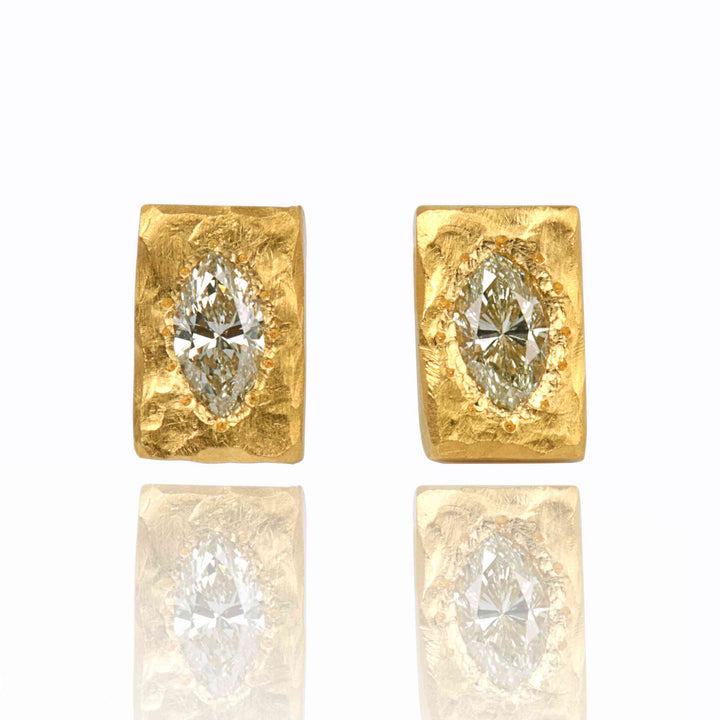 18K Yellow Gold Earrings With Marquise Diamonds