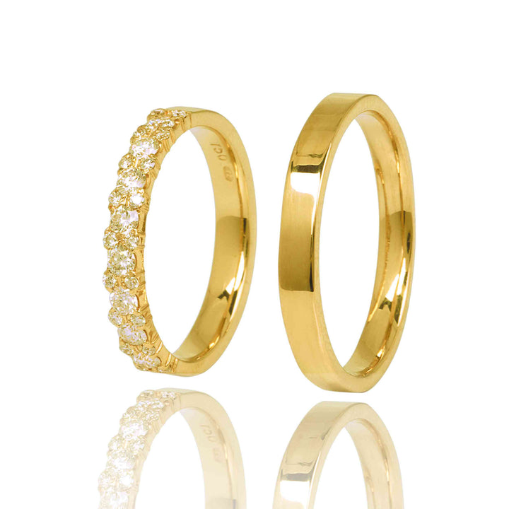"GLAM" Wedding Ring Set In 18K Yellow Gold With Diamonds