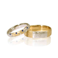 Set Verighete "SAPPHO DUO" Din Aur Galben și alb 14K Cu Diamante și safire