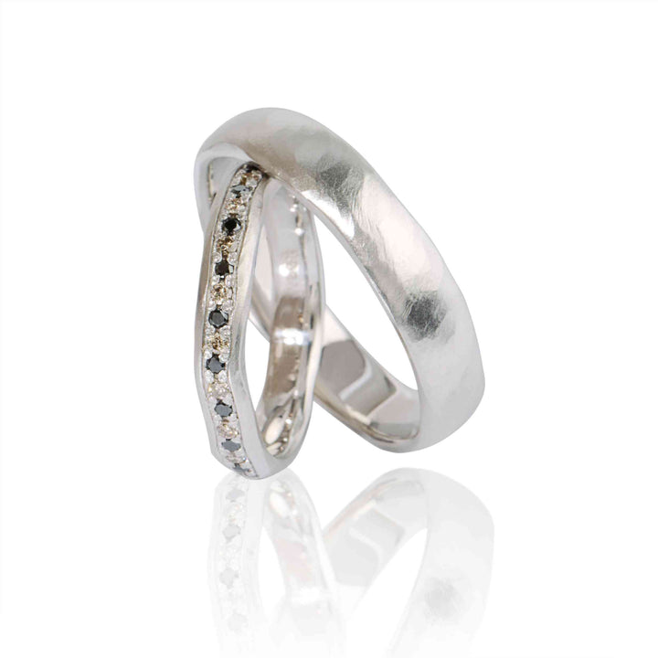 Wedding Ring Set "ATIS-M 2" 14K White Gold With Natural Diamonds