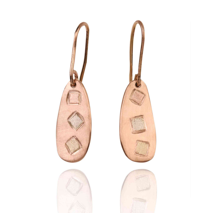 Rose, yellow and white gold earrings