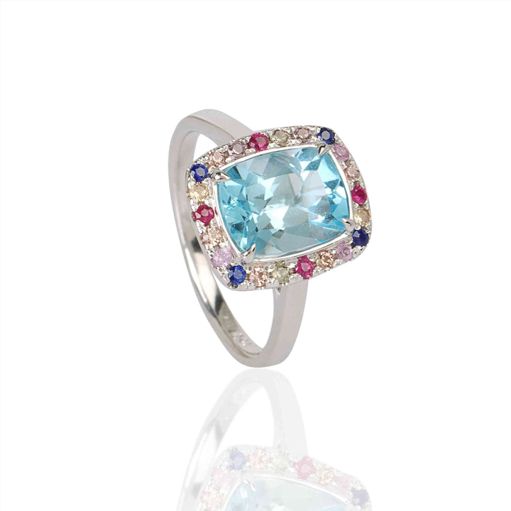 18K White Gold Engagement Ring With Topaz and Natural Sapphires