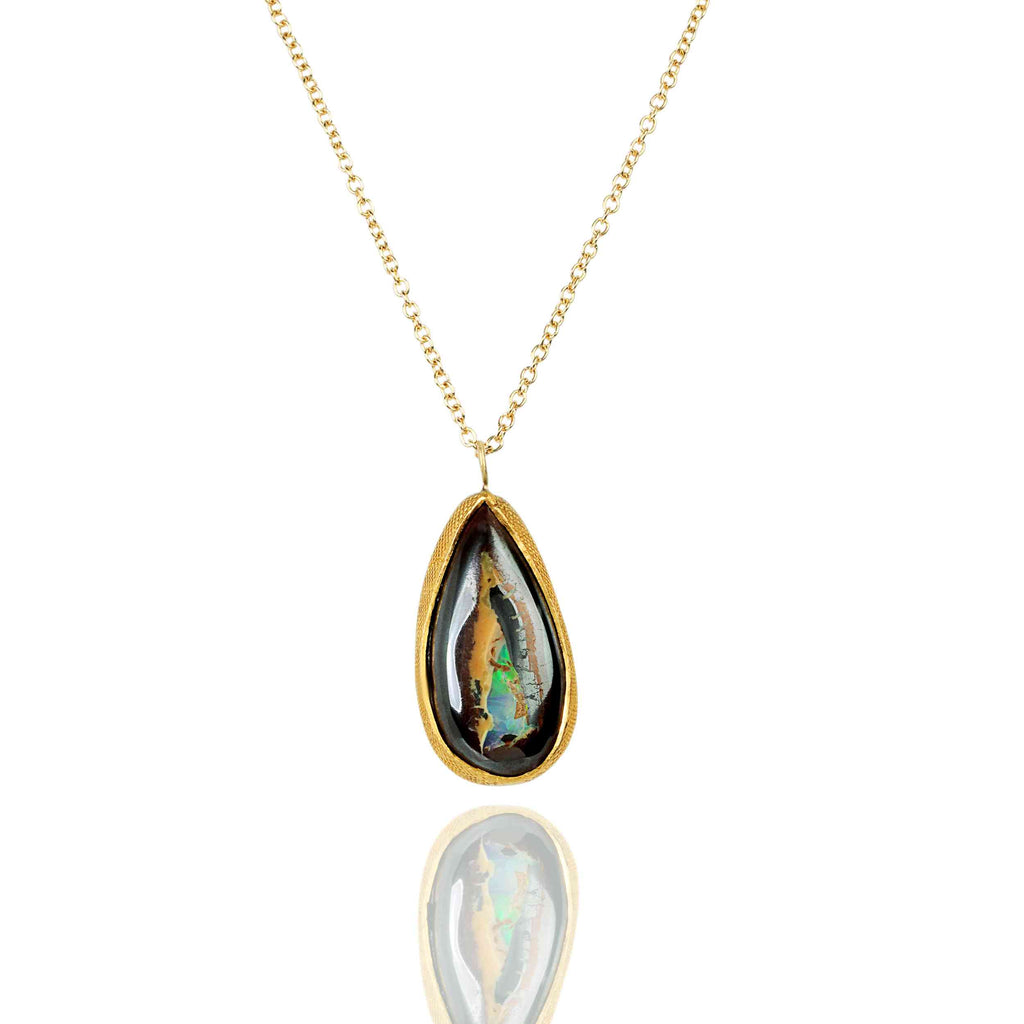 Colier Din Aur Galben 18 k + 24 K Cu Boulder Opal