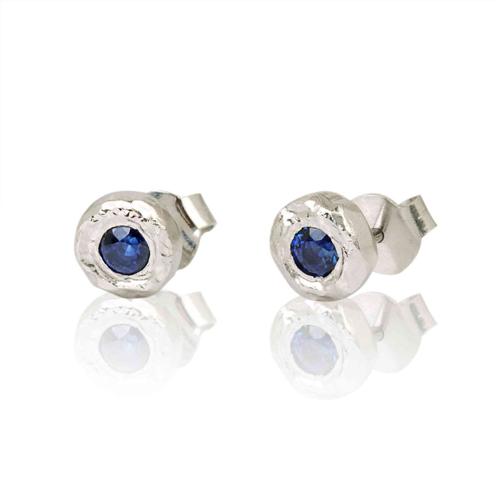 14K White Gold Earrings With Natural Sapphires