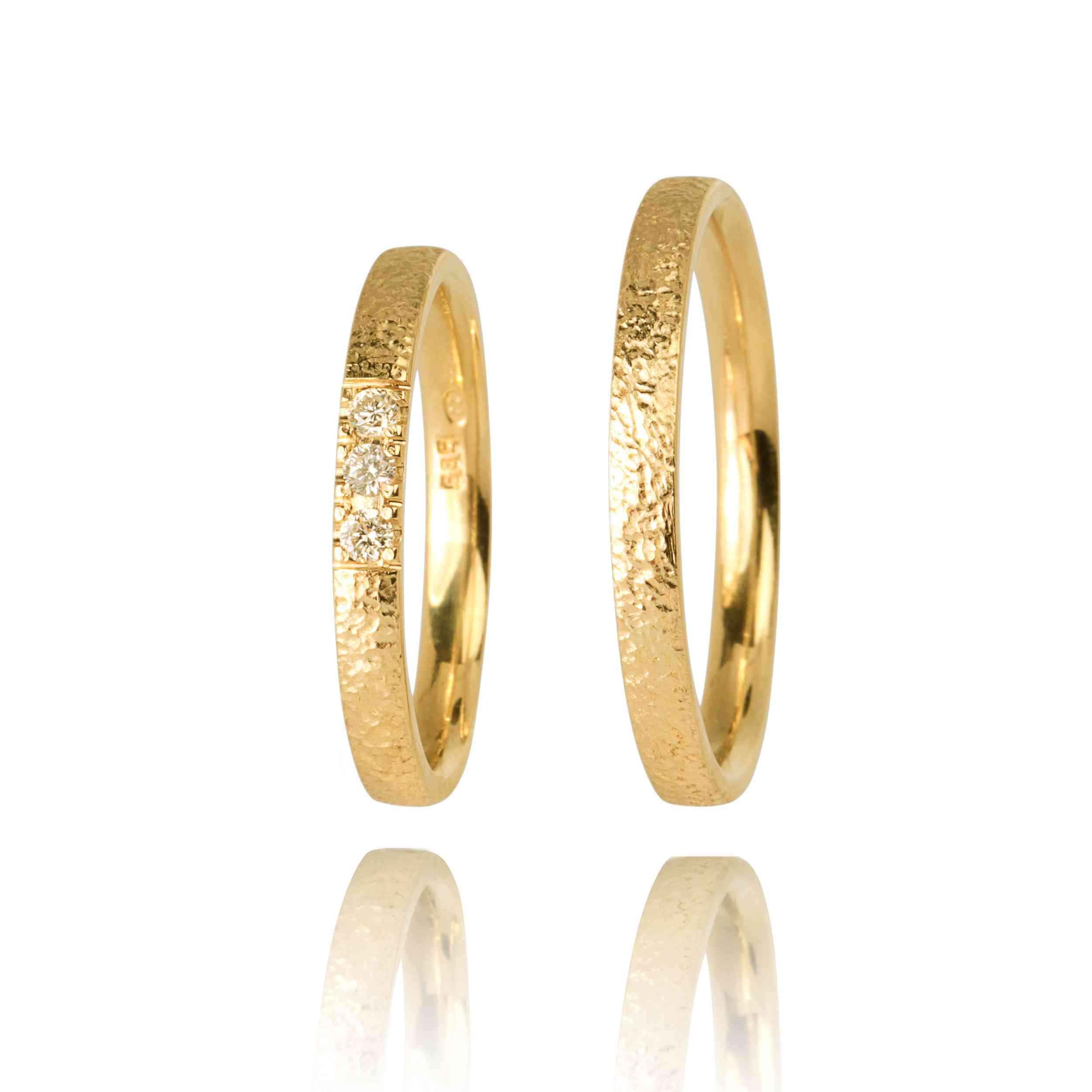OROMO 14K White Gold Wedding Ring Set | Handwork in Romania