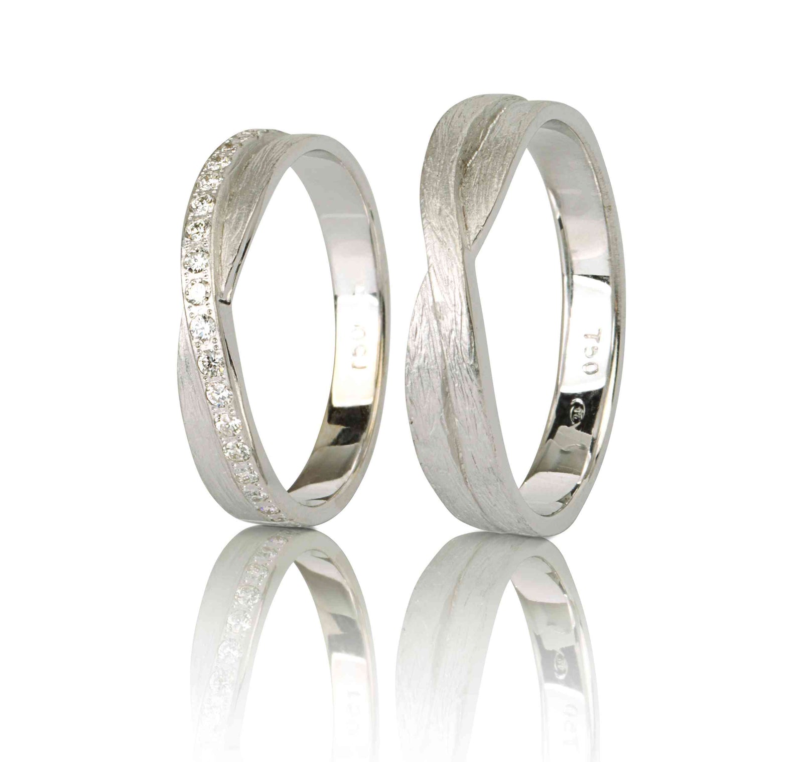 Set Verighete "Twist" Din Aur Alb 14K Cu Diamante Naturale