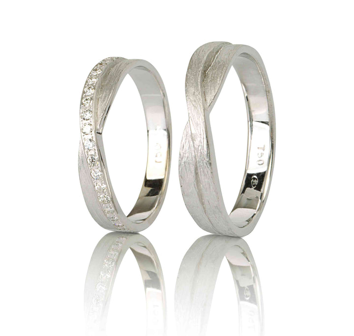 "Twist" Wedding Ring Set In 14K White Gold With Natural Diamonds
