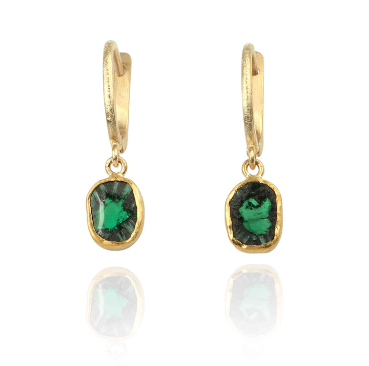 18K+22K Yellow Gold Earrings With Trapiche Emerald
