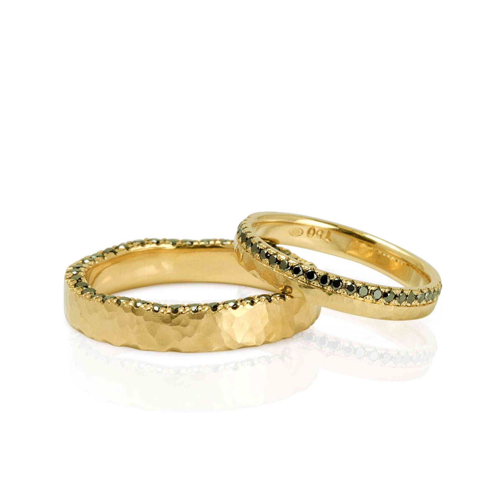 Set Verighete "RIPPLE TEXTURE" 14K Din Aur Galben Cu Diamante Naturale