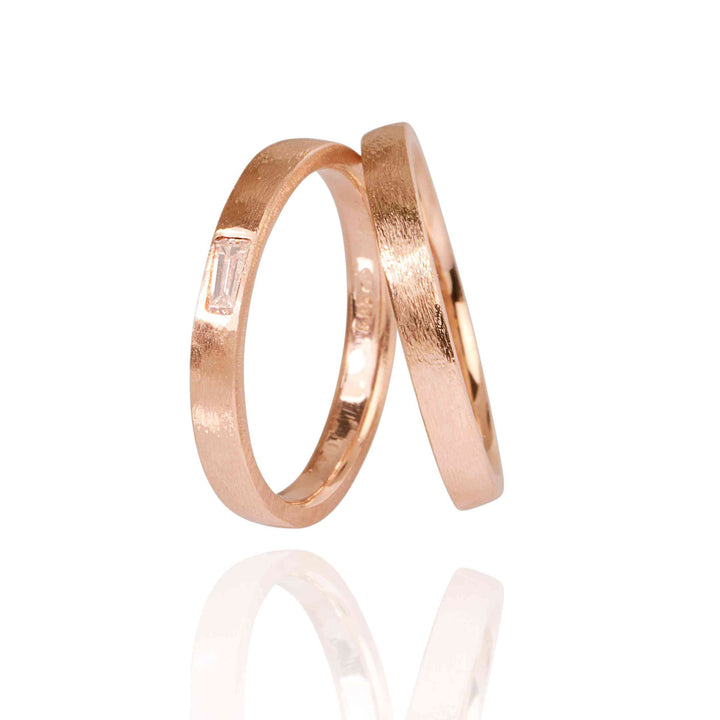 Custom 14K Rose Gold Wedding Ring Set With Natural Diamond
