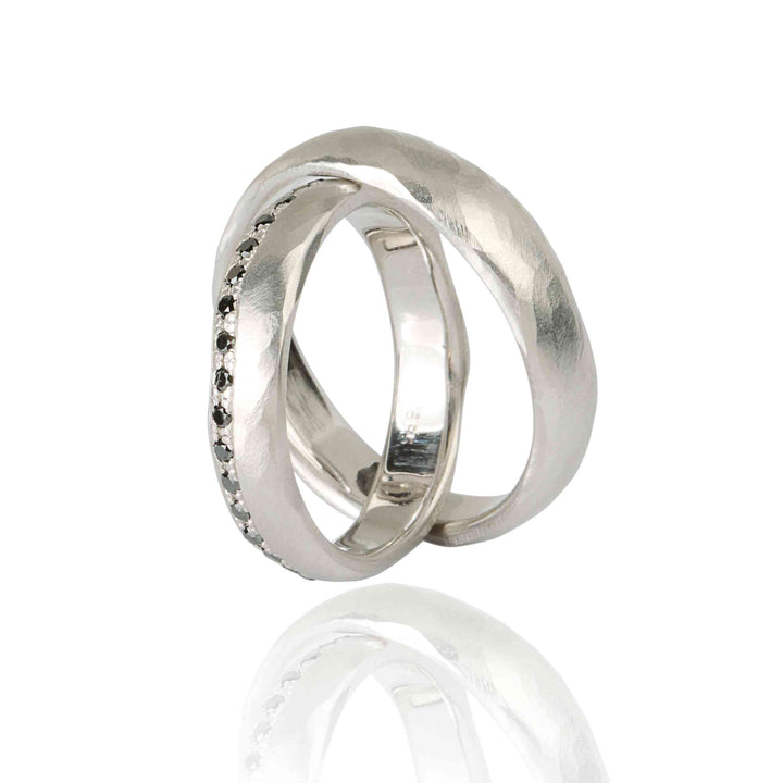 Set Verighete "ATIS-M" 14K Din Aur Alb Cu Diamante Naturale Negre