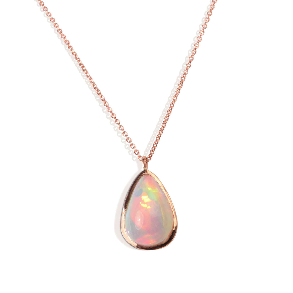 Colier Din Aur Roz 14 K cu Opal