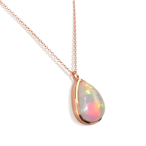 Colier Din Aur Roz 14 K cu Opal