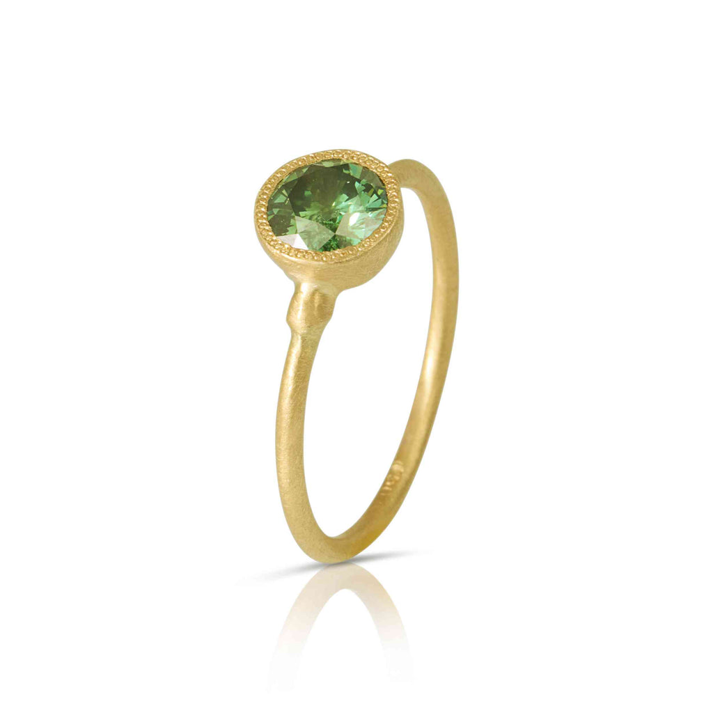 Inel Din Aur Galben 18k Cu Diamant Verde