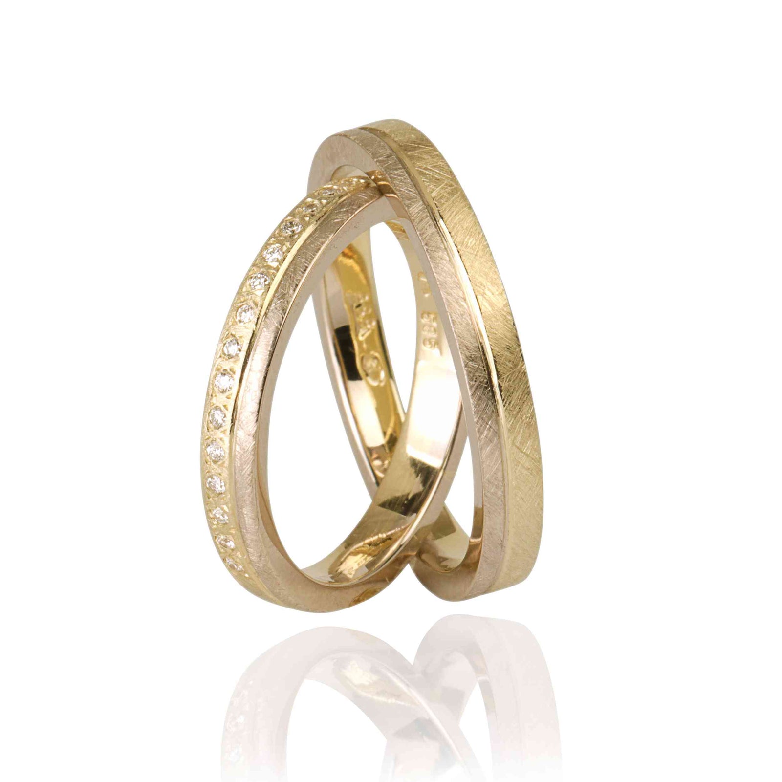 Set Verighete "Alma" 14K Din Aur Galben Și Alb cu diamante