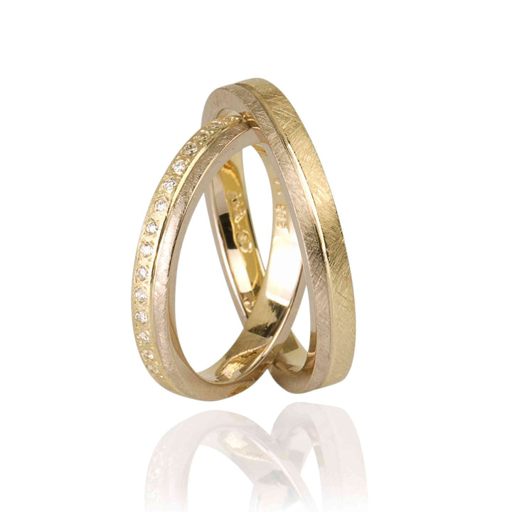 Set Verighete "Alma" 14K Din Aur Galben Și Alb cu diamante