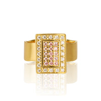 18K Yellow Gold Ring With White and Pink Diamonds