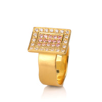 18K Yellow Gold Ring With White and Pink Diamonds