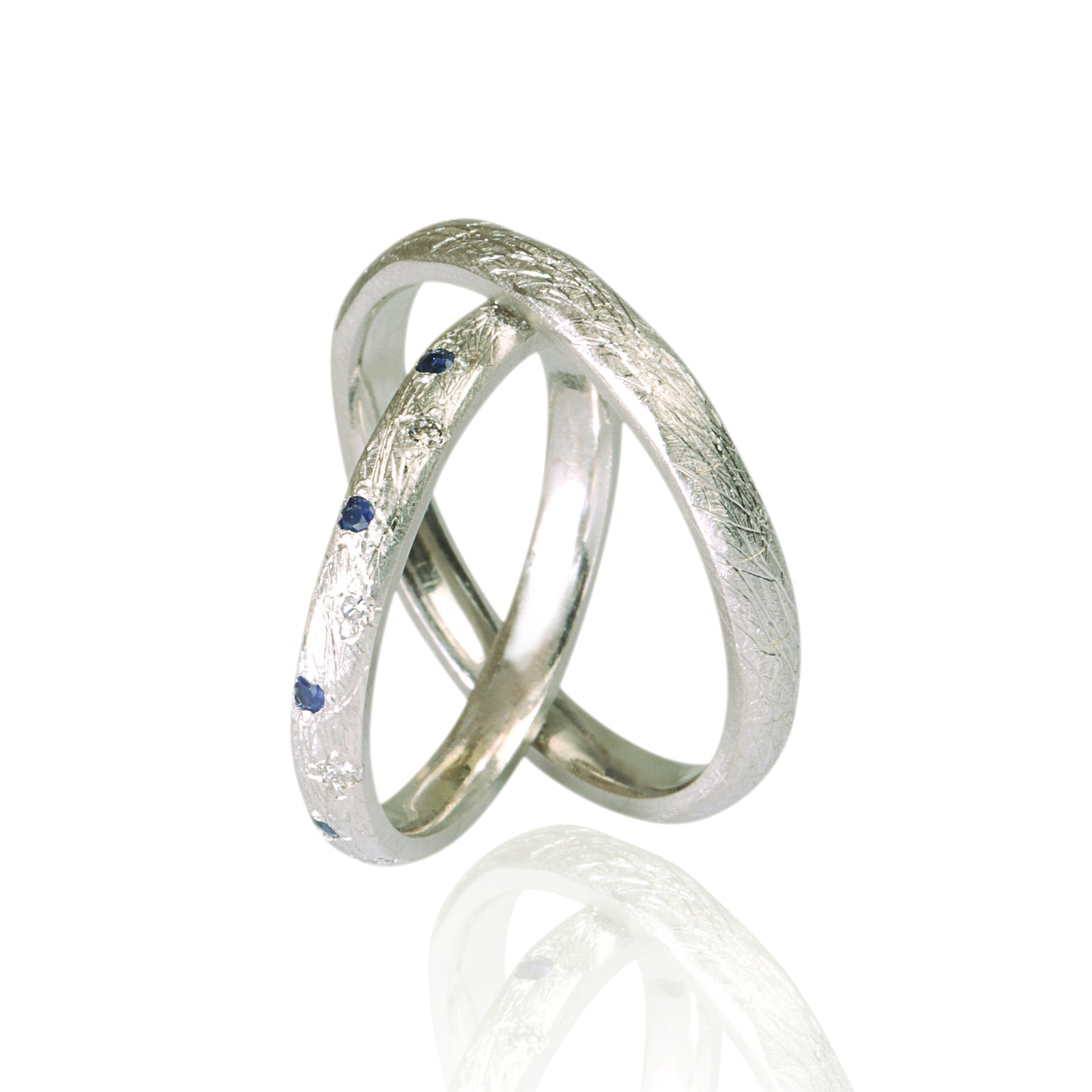Set Verighete "SAPPHO NEW" 14K Din Aur Alb cu diamante si safire