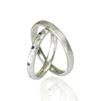 Set Verighete "SAPPHO NEW" 14K Din Aur Alb cu diamante si safire