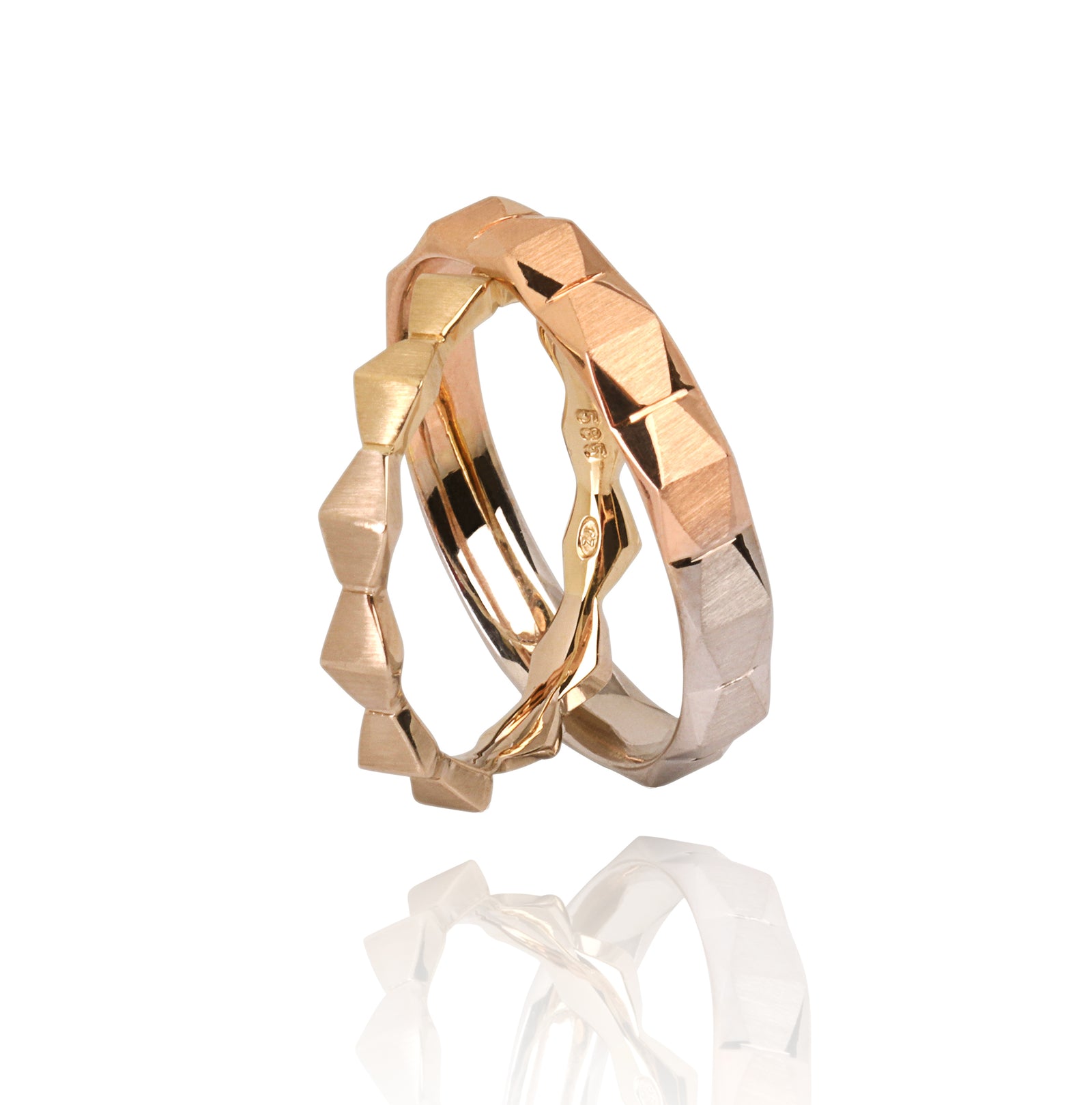 Set Verighete "INFINITE Duo" 14K Din Aur Galben, Alb si Roz