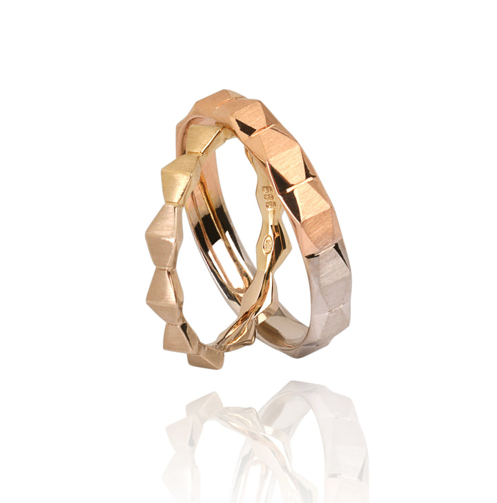 "INFINITE Duo" 14K Yellow, White and Pink Gold Wedding Ring Set
