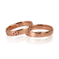 "CROSS" 14K Rose Gold Wedding Ring Set with natural rubies