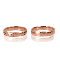 "CROSS" 14K Rose Gold Wedding Ring Set with natural rubies