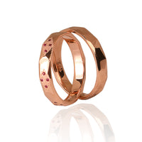 "CROSS" 14K Rose Gold Wedding Ring Set with natural rubies