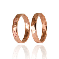 "CROSS" 14K Rose Gold Wedding Ring Set with natural rubies