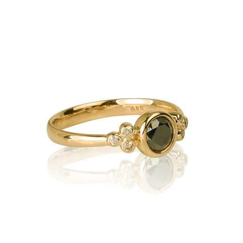 14k Yellow Gold Ring With Black Diamond