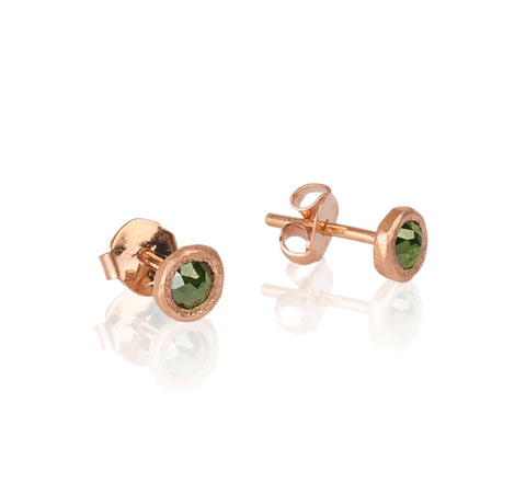 18K Rose Gold Earrings with Green Diamonds