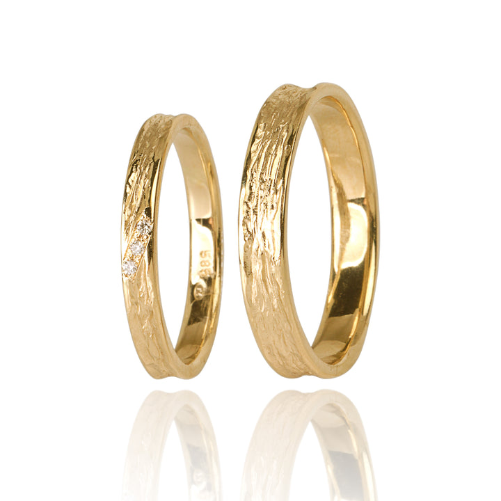 "KAMI" 14K Yellow Gold Wedding Ring Set