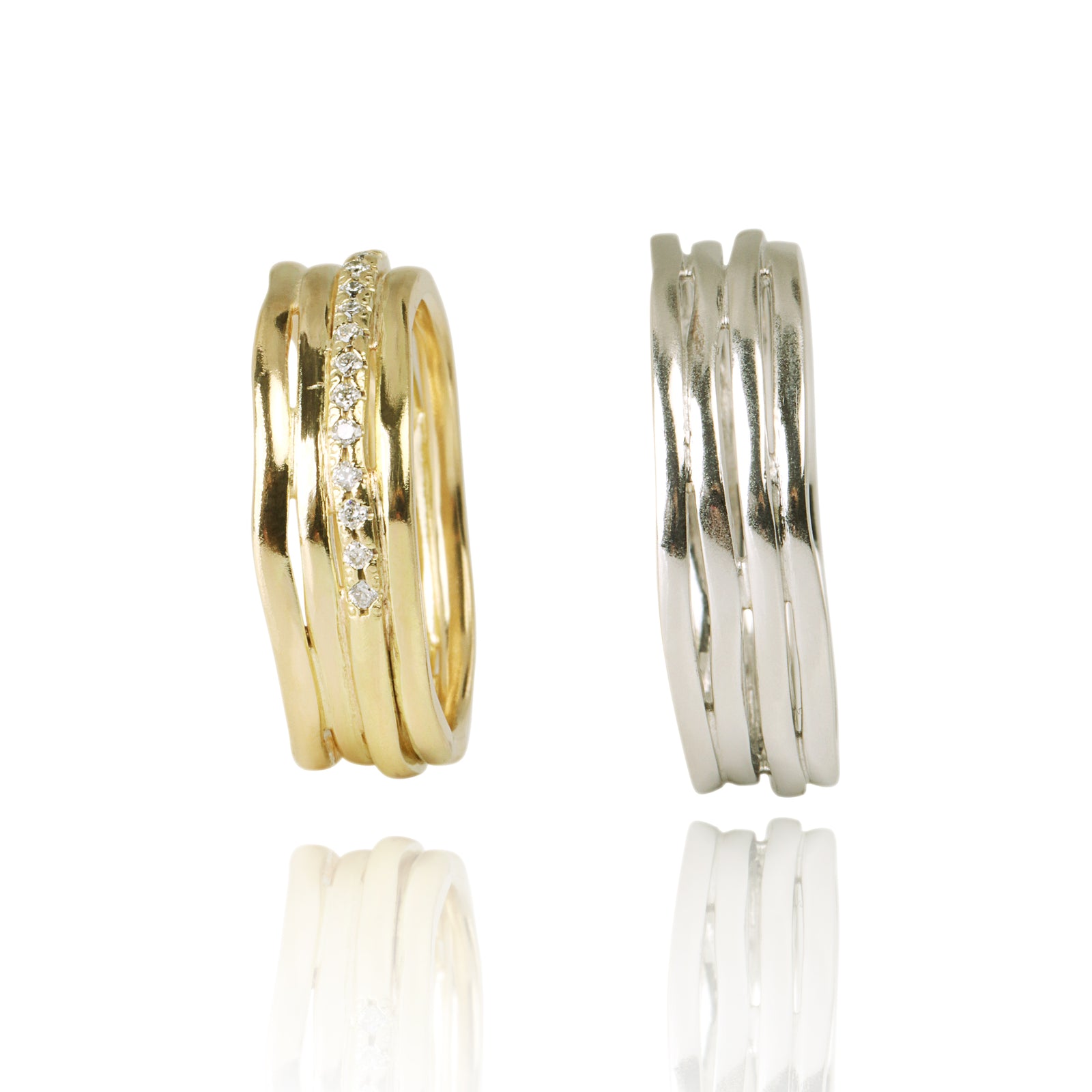 Wedding Ring Set "RUDY" 14K Yellow and White Gold With Diamonds