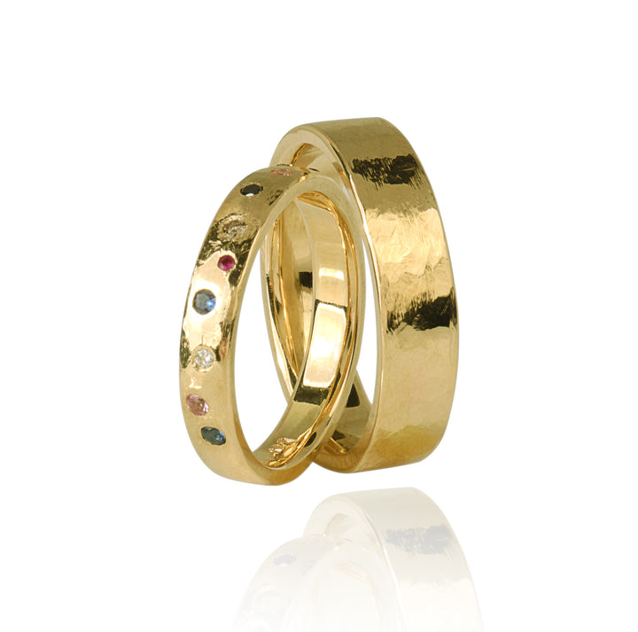 "Colory II" 14K Yellow Gold Wedding Ring Set with Precious Stones