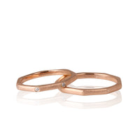 "HEXA" 14K Rose Gold Wedding Ring Set with Diamonds