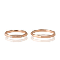 "HEXA" 14K Rose Gold Wedding Ring Set with Diamonds