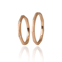 "HEXA" 14K Rose Gold Wedding Ring Set with Diamonds