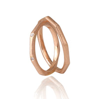 "HEXA" 14K Rose Gold Wedding Ring Set with Diamonds
