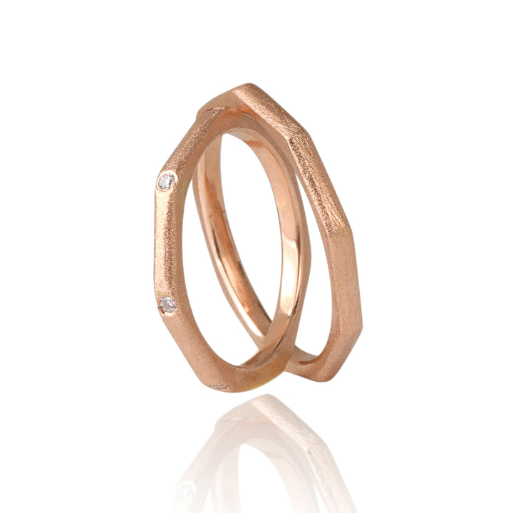 Set Verighete "HEXA" 14K Din Aur Roz cu diamante