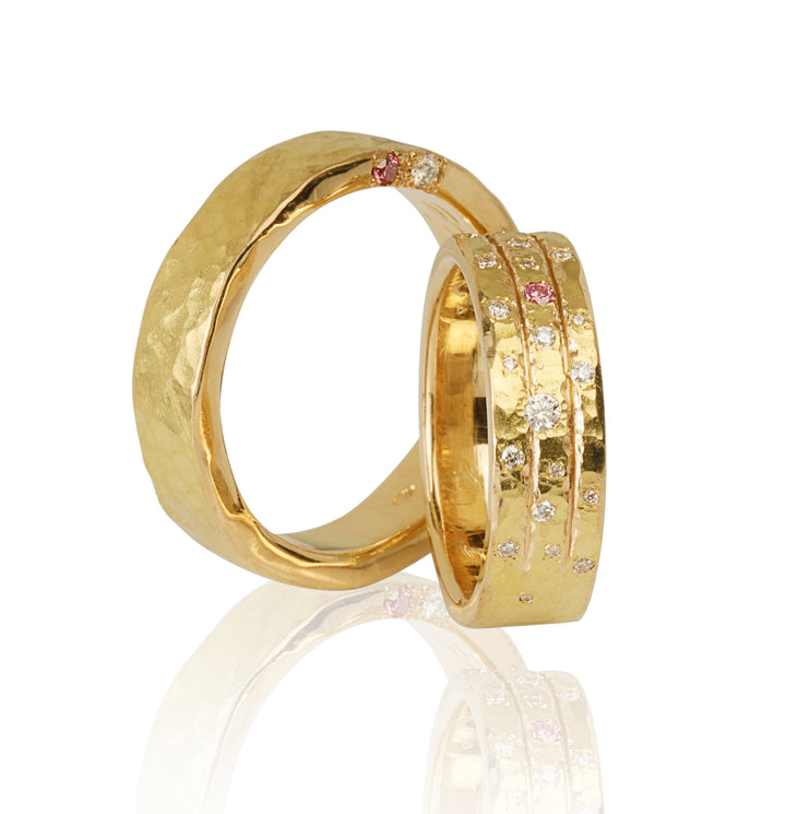 "Almaz" 19K Yellow Gold Wedding Ring Set with Diamonds 