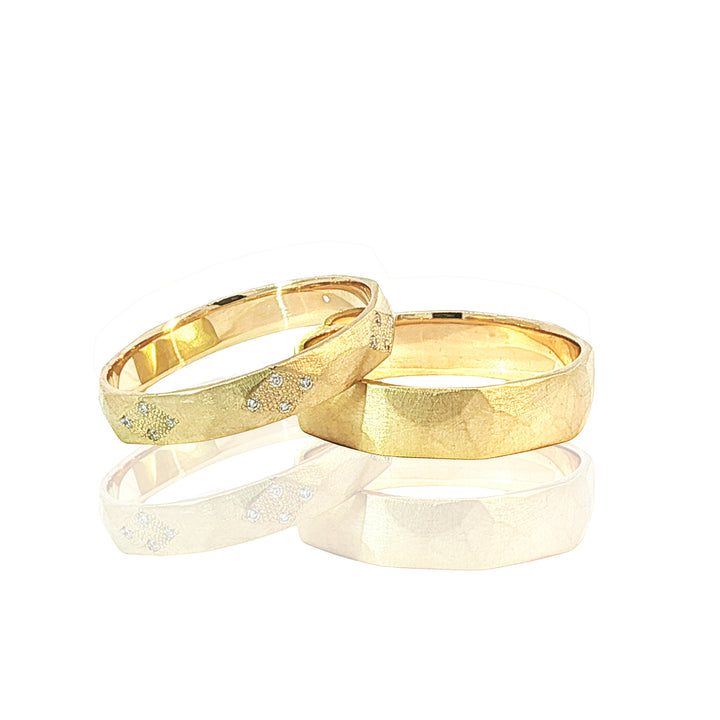 Wedding Ring Set "CROSS" II 14K Yellow Gold With Diamonds